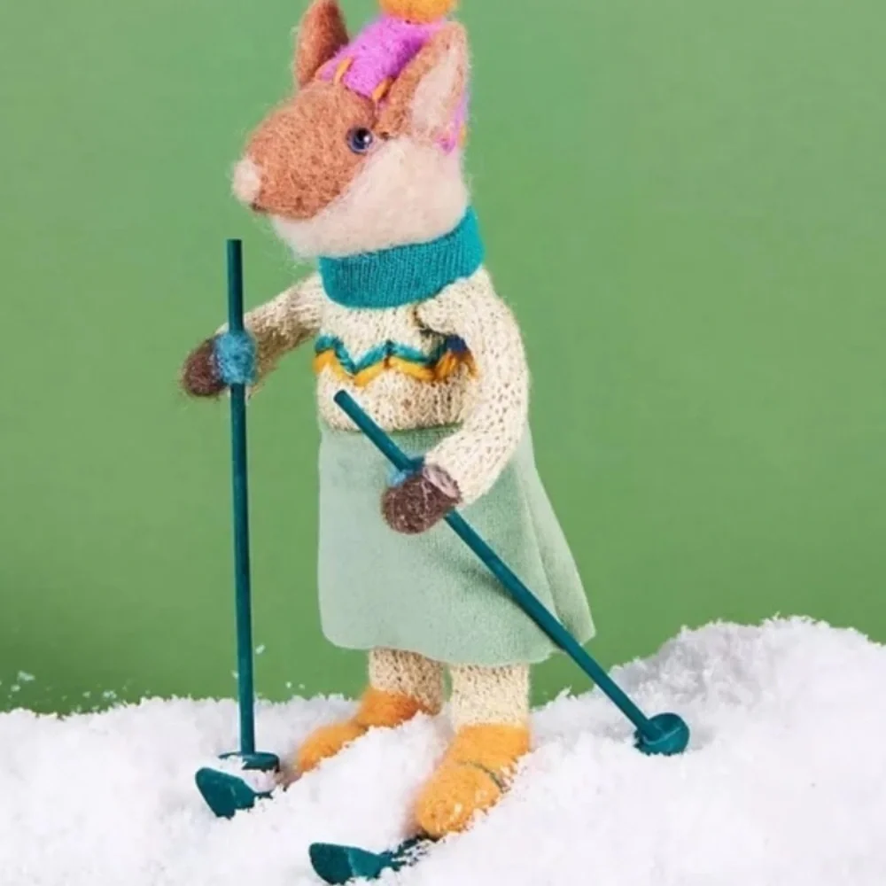 Anthropologie Alpine Skiing Llama Wool Ornament New With Tag